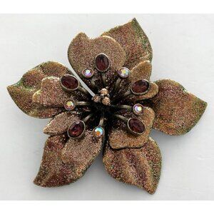 Vintage Glitter Sparkling Floral Flower Brooch Rhinestones Metal